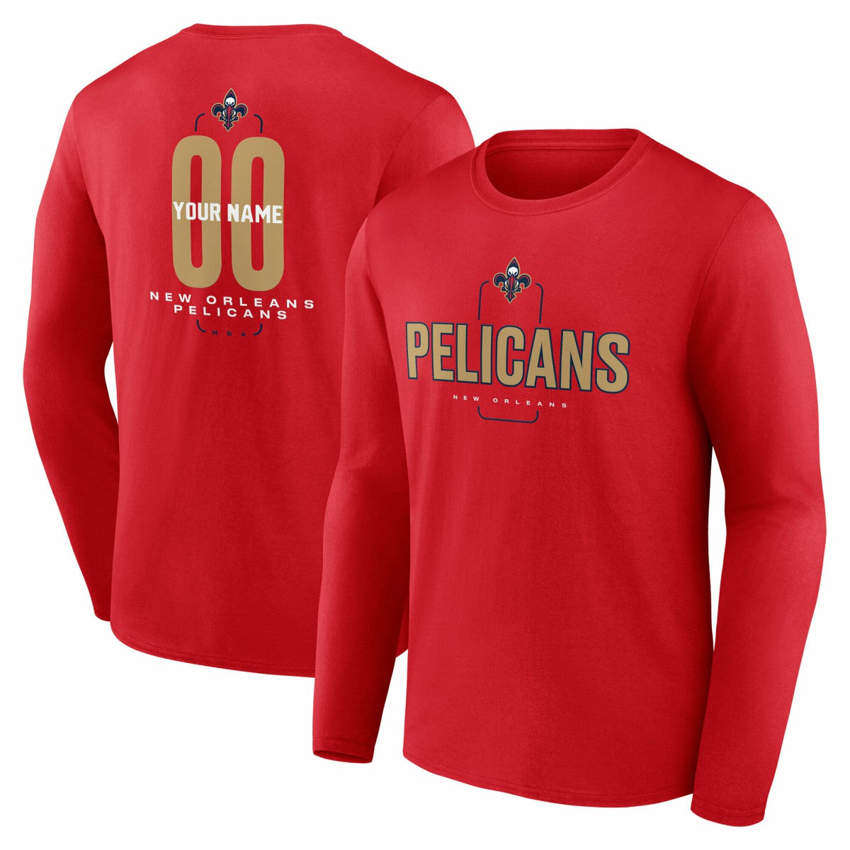 Red New Orleans Pelicans Center Court Name & Number Custom Long Sleeve T-Shirt | NBA