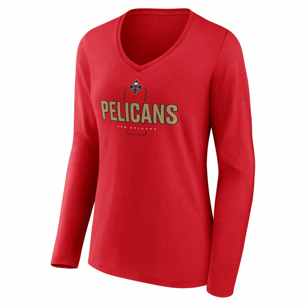 Red New Orleans Pelicans Women's Center Court Name & Number Custom Long Sleeve V-Neck T-Shirt | NBA