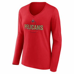 Red New Orleans Pelicans Women's Center Court Name & Number Custom Long Sleeve V-Neck T-Shirt | NBA