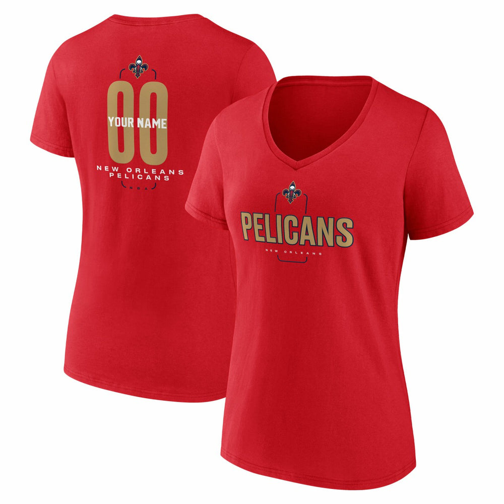 Red New Orleans Pelicans Women's Center Court Name & Number Custom V-Neck T-Shirt | NBA