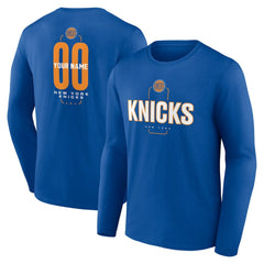Blue New York Knicks Center Court Name & Number Custom Long Sleeve T-Shirt | NBA