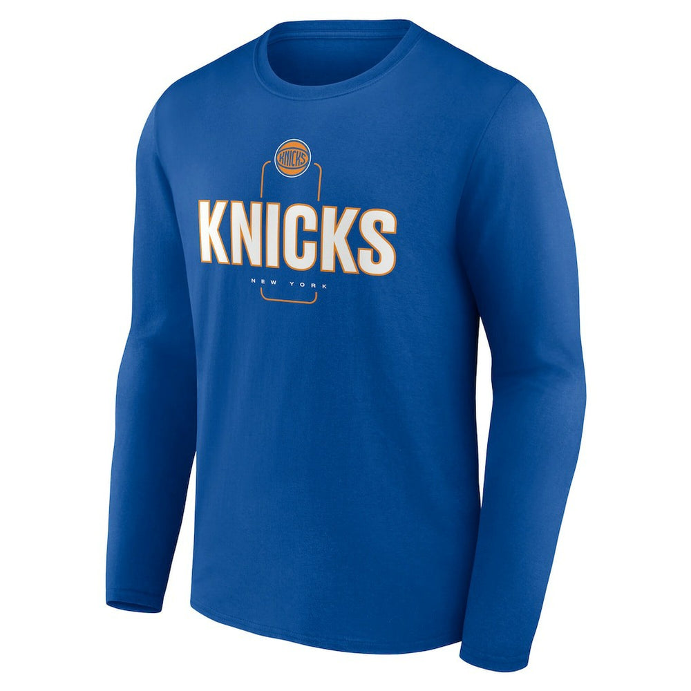 Blue New York Knicks Center Court Name & Number Custom Long Sleeve T-Shirt | NBA