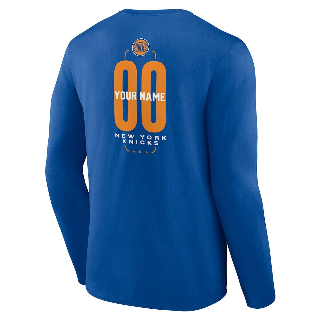 Blue New York Knicks Center Court Name & Number Custom Long Sleeve T-Shirt | NBA