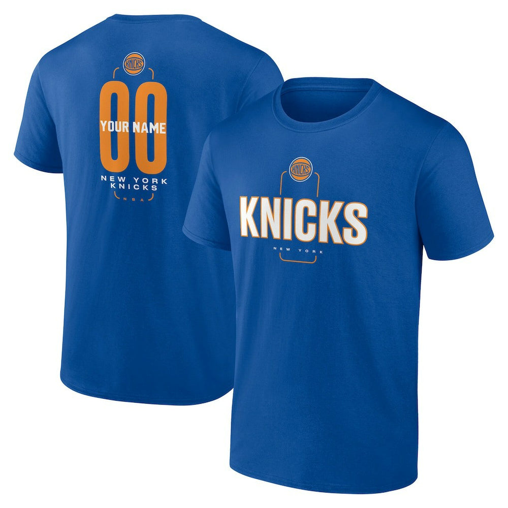 Blue New York Knicks Center Court Name & Number Custom T-Shirt | NBA