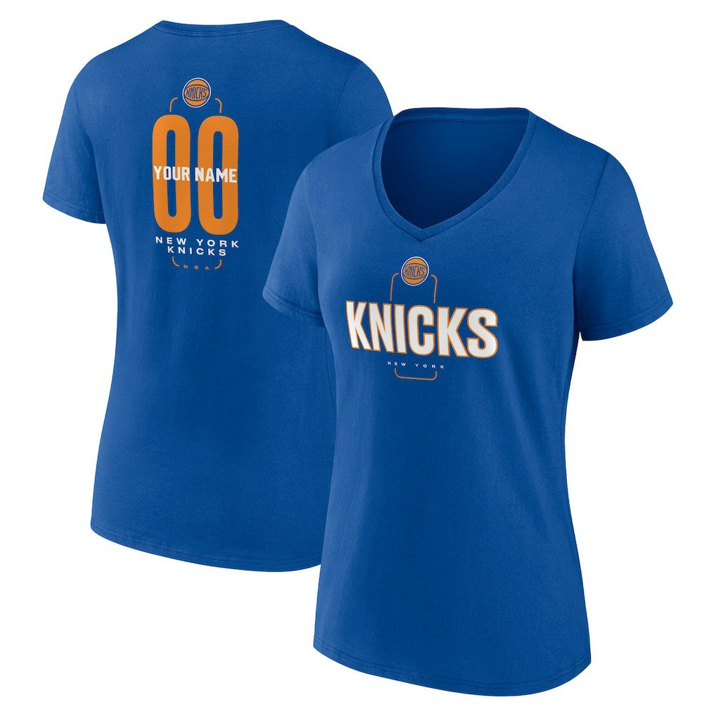 Blue New York Knicks Women's Center Court Name & Number Custom V-Neck T-Shirt | NBA
