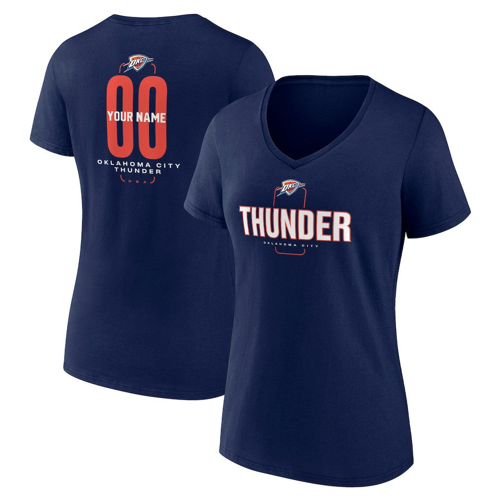 Navy Oklahoma City Thunder Women's Center Court Name & Number Custom V-Neck T-Shirt | NBA