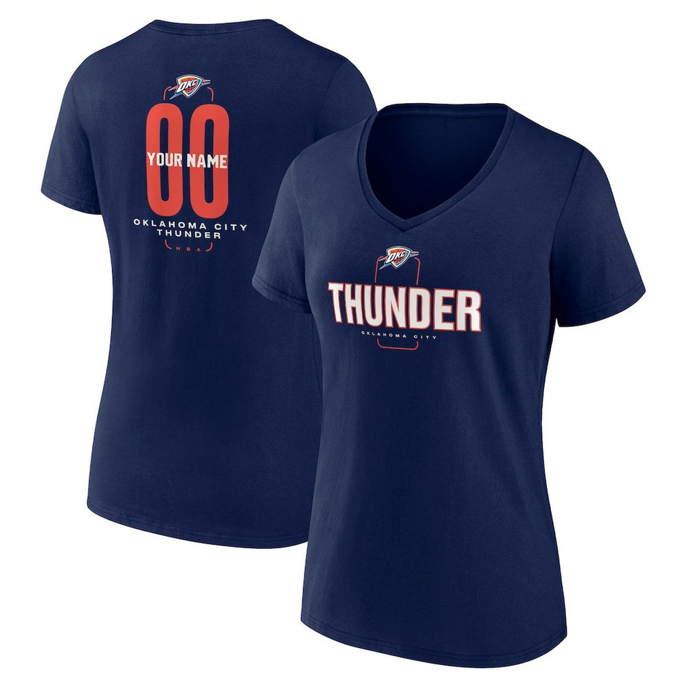 Navy Oklahoma City Thunder Women's Center Court Name & Number Custom V-Neck T-Shirt | NBA