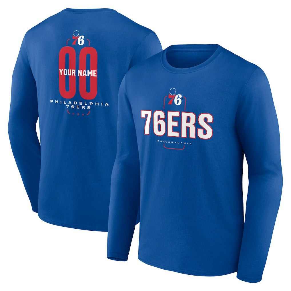 Royal Philadelphia 76ers Center Court Name & Number Custom Long Sleeve T-Shirt | NBA