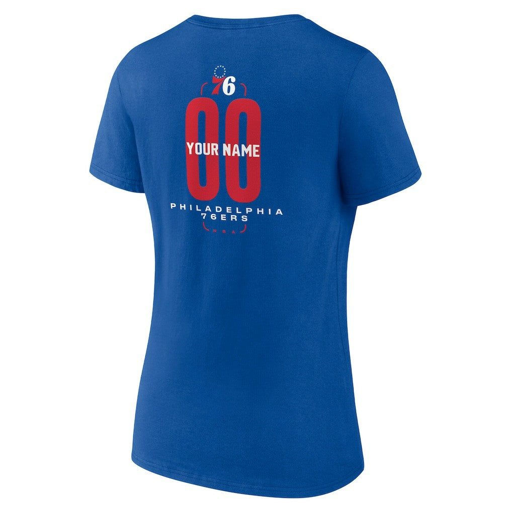 Royal Philadelphia 76ers Women's Center Court Name & Number Custom V-Neck T-Shirt | NBA