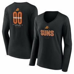 Black Phoenix Suns Women's Center Court Name & Number Custom Long Sleeve V-Neck T-Shirt | NBA
