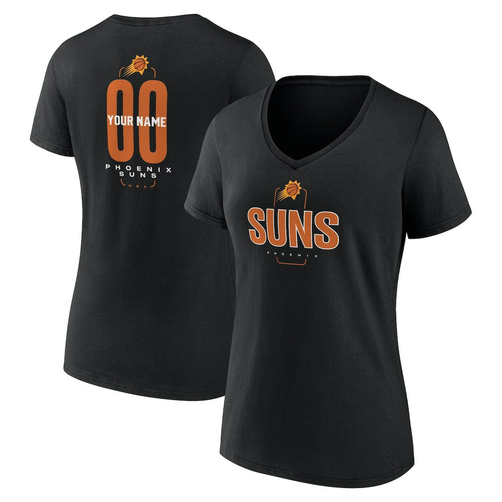 Black Phoenix Suns Women's Center Court Name & Number Custom V-Neck T-Shirt sale | NBA