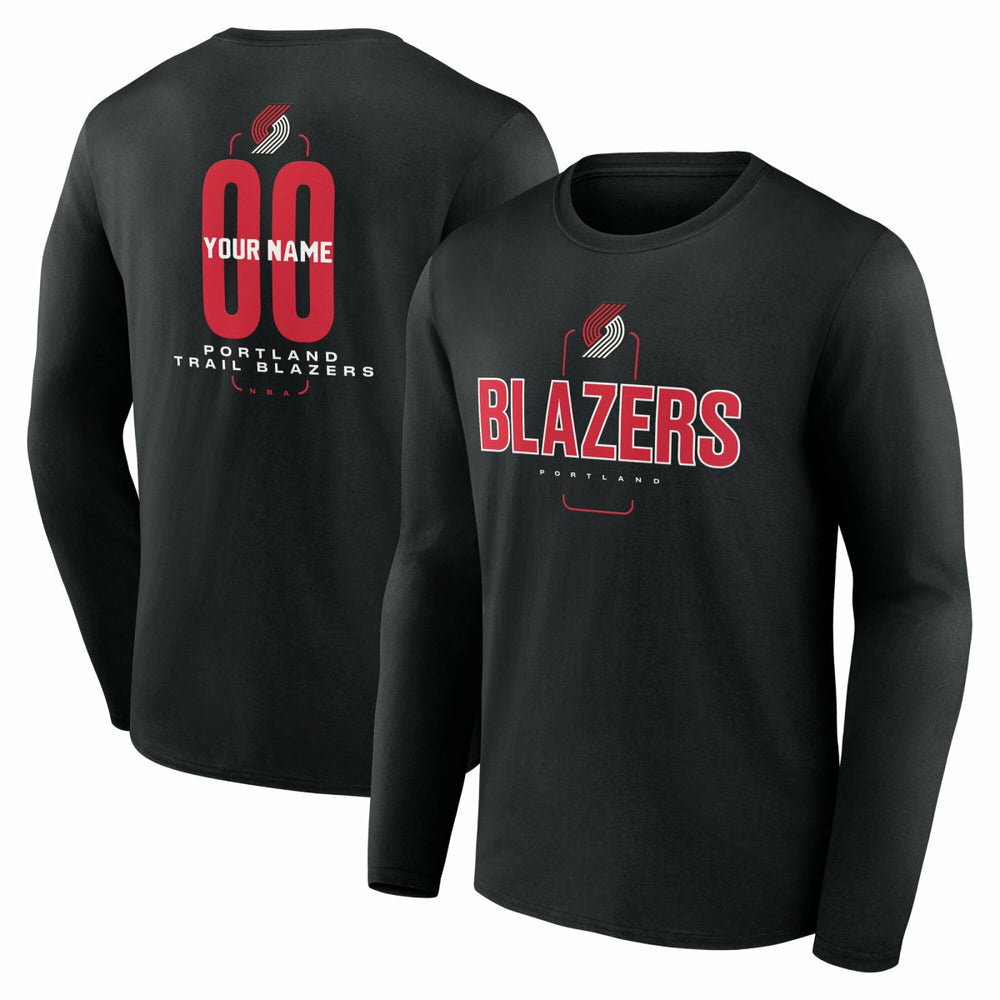 Black Portland Trail Blazers Center Court Name & Number Custom Long Sleeve T-Shirt | NBA