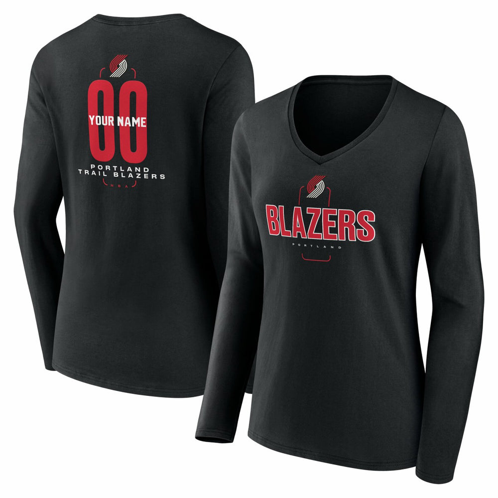 Black Portland Trail Blazers Women's Center Court Name & Number Custom Long Sleeve V-Neck T-Shirt | NBA