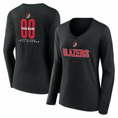 Black Portland Trail Blazers Women's Center Court Name & Number Custom Long Sleeve V-Neck T-Shirt | NBA
