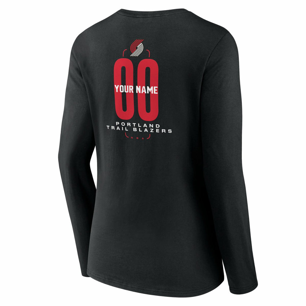 Black Portland Trail Blazers Women's Center Court Name & Number Custom Long Sleeve V-Neck T-Shirt | NBA