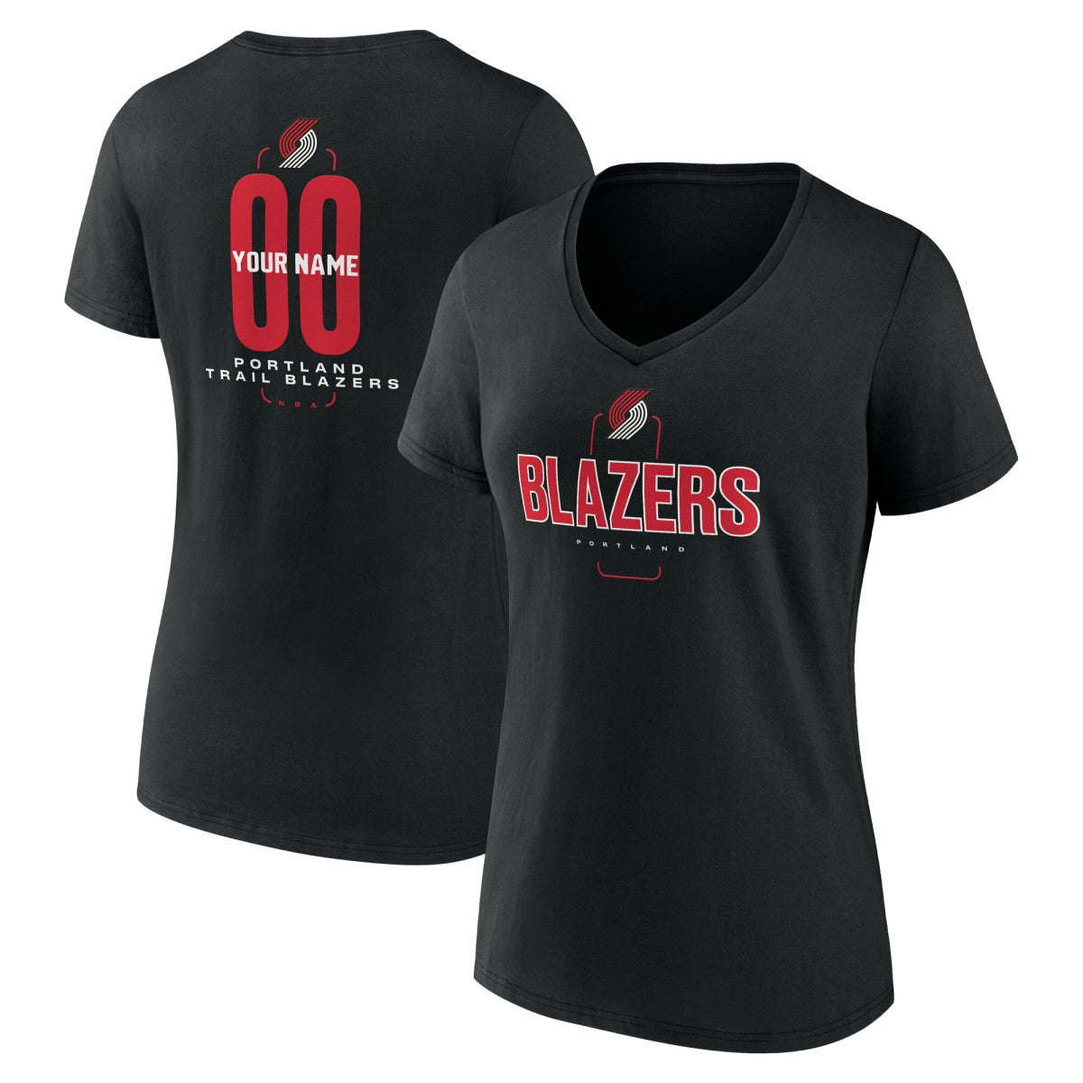 Black Portland Trail Blazers Women's Center Court Name & Number Custom V-Neck T-Shirt | NBA