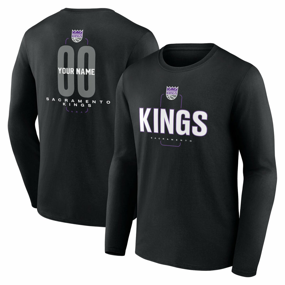 Black Sacramento Kings Center Court Name & Number Custom Long Sleeve T-Shirt | NBA