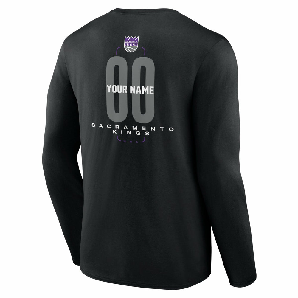 Black Sacramento Kings Center Court Name & Number Custom Long Sleeve T-Shirt | NBA