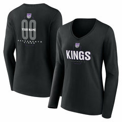 Black Sacramento Kings Women's Center Court Name & Number Custom Long Sleeve V-Neck T-Shirt | NBA