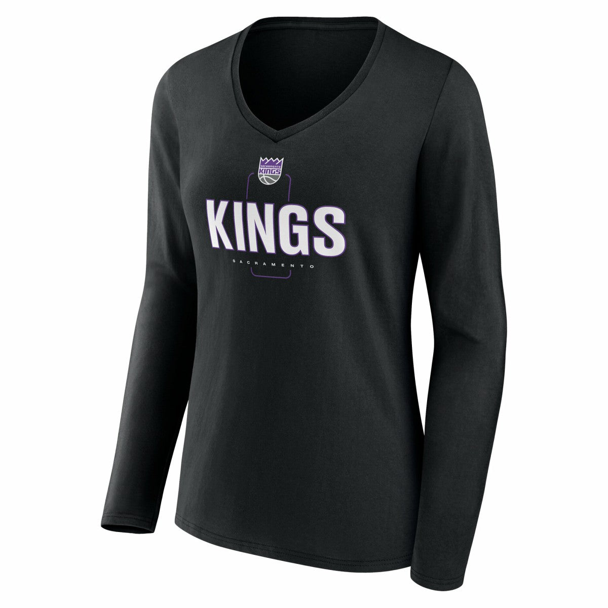Black Sacramento Kings Women's Center Court Name & Number Custom Long Sleeve V-Neck T-Shirt | NBA