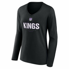 Black Sacramento Kings Women's Center Court Name & Number Custom Long Sleeve V-Neck T-Shirt | NBA