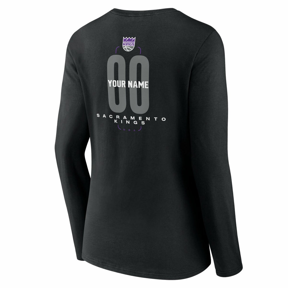 Black Sacramento Kings Women's Center Court Name & Number Custom Long Sleeve V-Neck T-Shirt | NBA