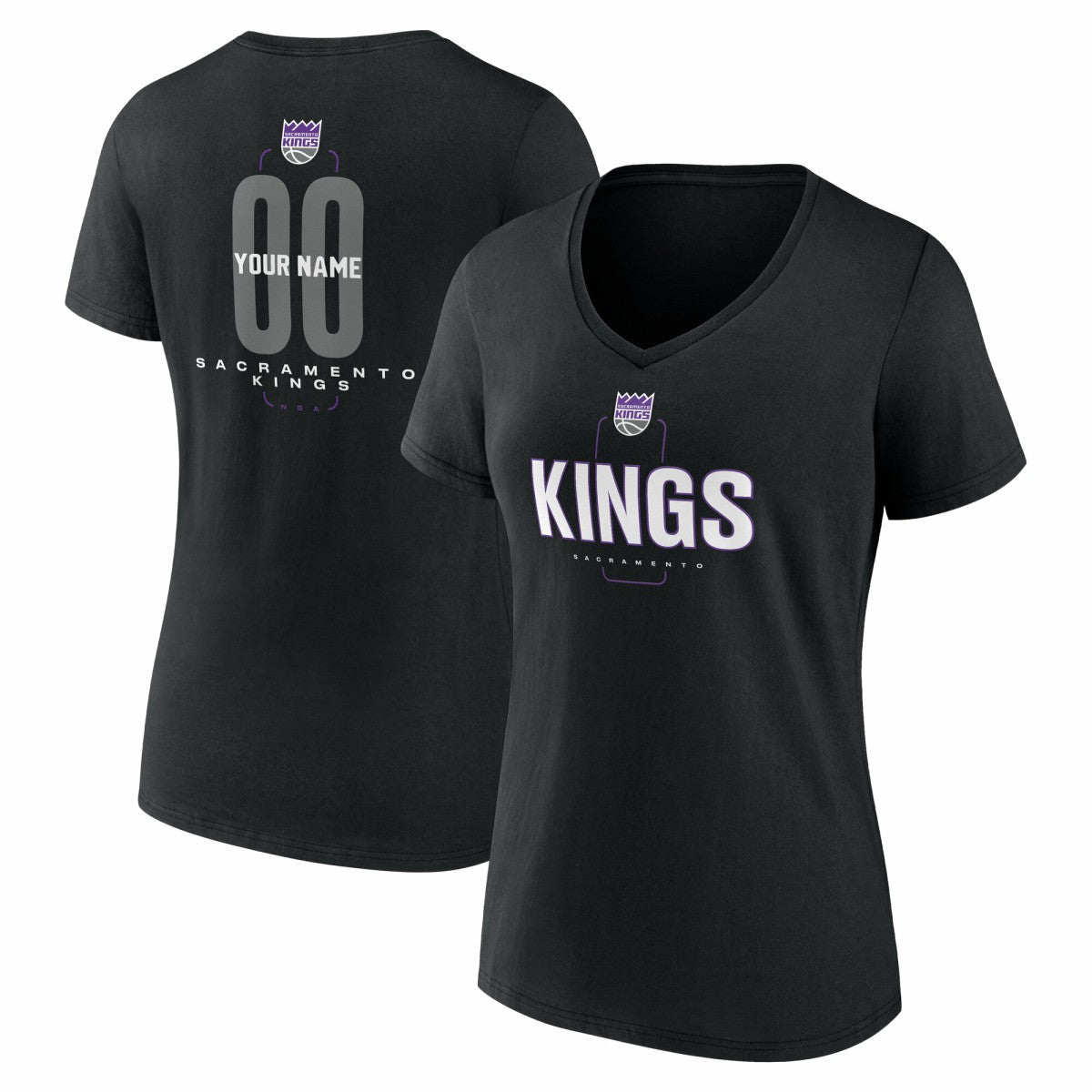 Black Sacramento Kings Women's Center Court Name & Number Custom V-Neck T-Shirt | NBA