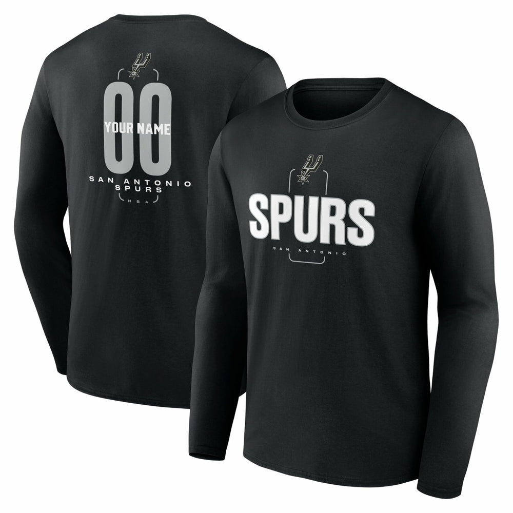 Black San Antonio Spurs Center Court Name & Number Custom Long Sleeve T-Shirt | NBA