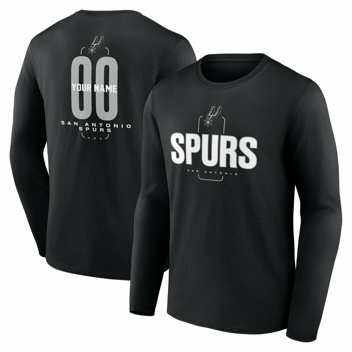 Black San Antonio Spurs Center Court Name & Number Custom Long Sleeve T-Shirt | NBA