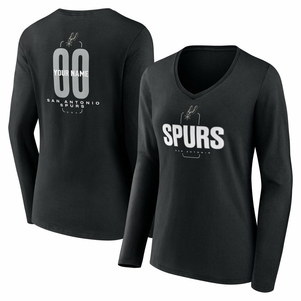 Black San Antonio Spurs Women's Center Court Name & Number Custom Long Sleeve V-Neck T-Shirt | NBA