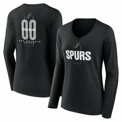 Black San Antonio Spurs Women's Center Court Name & Number Custom Long Sleeve V-Neck T-Shirt | NBA