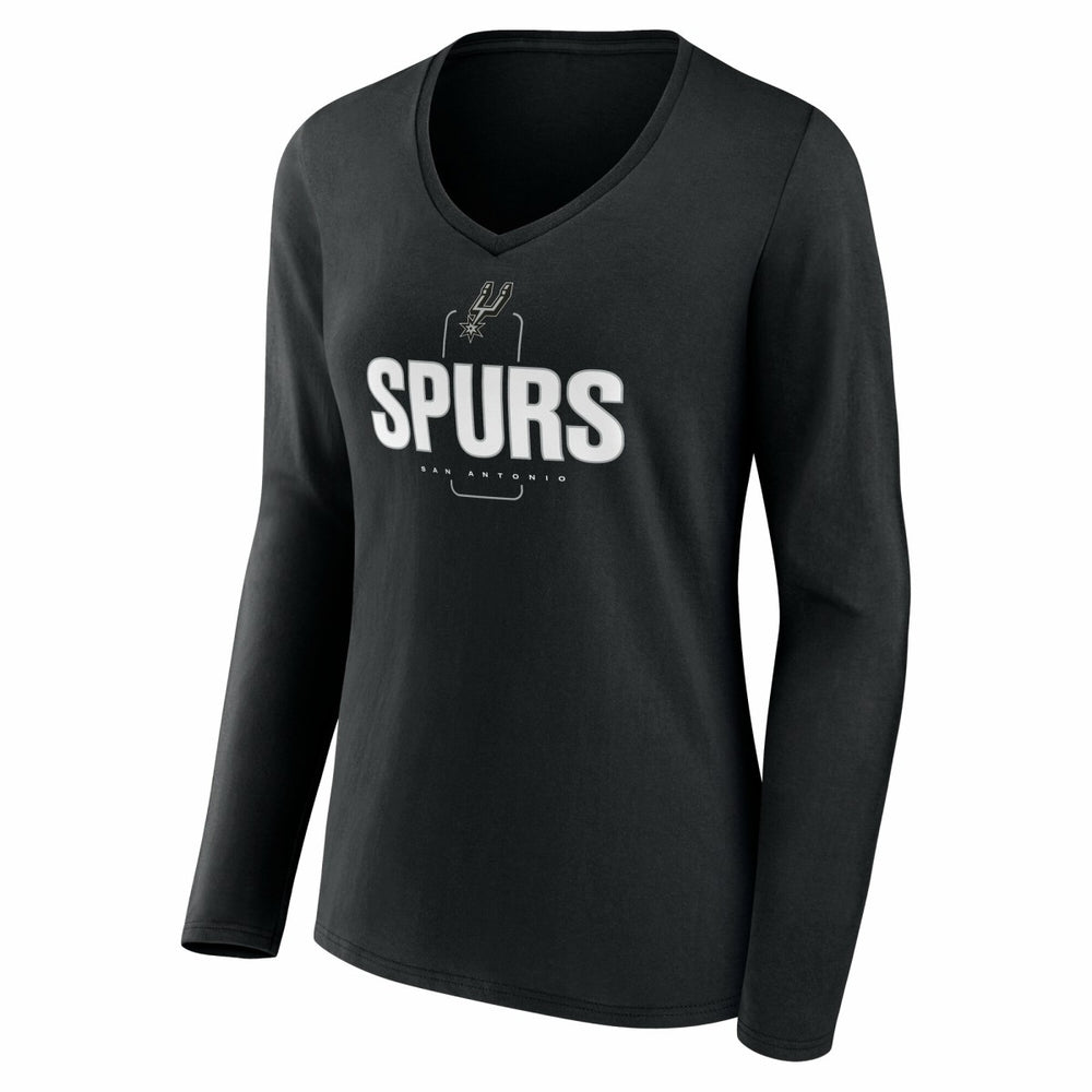 Black San Antonio Spurs Women's Center Court Name & Number Custom Long Sleeve V-Neck T-Shirt | NBA