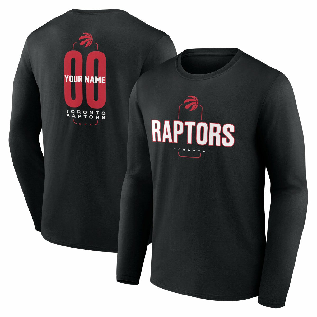 Black Toronto Raptors Center Court Name & Number Custom Long Sleeve T-Shirt | NBA