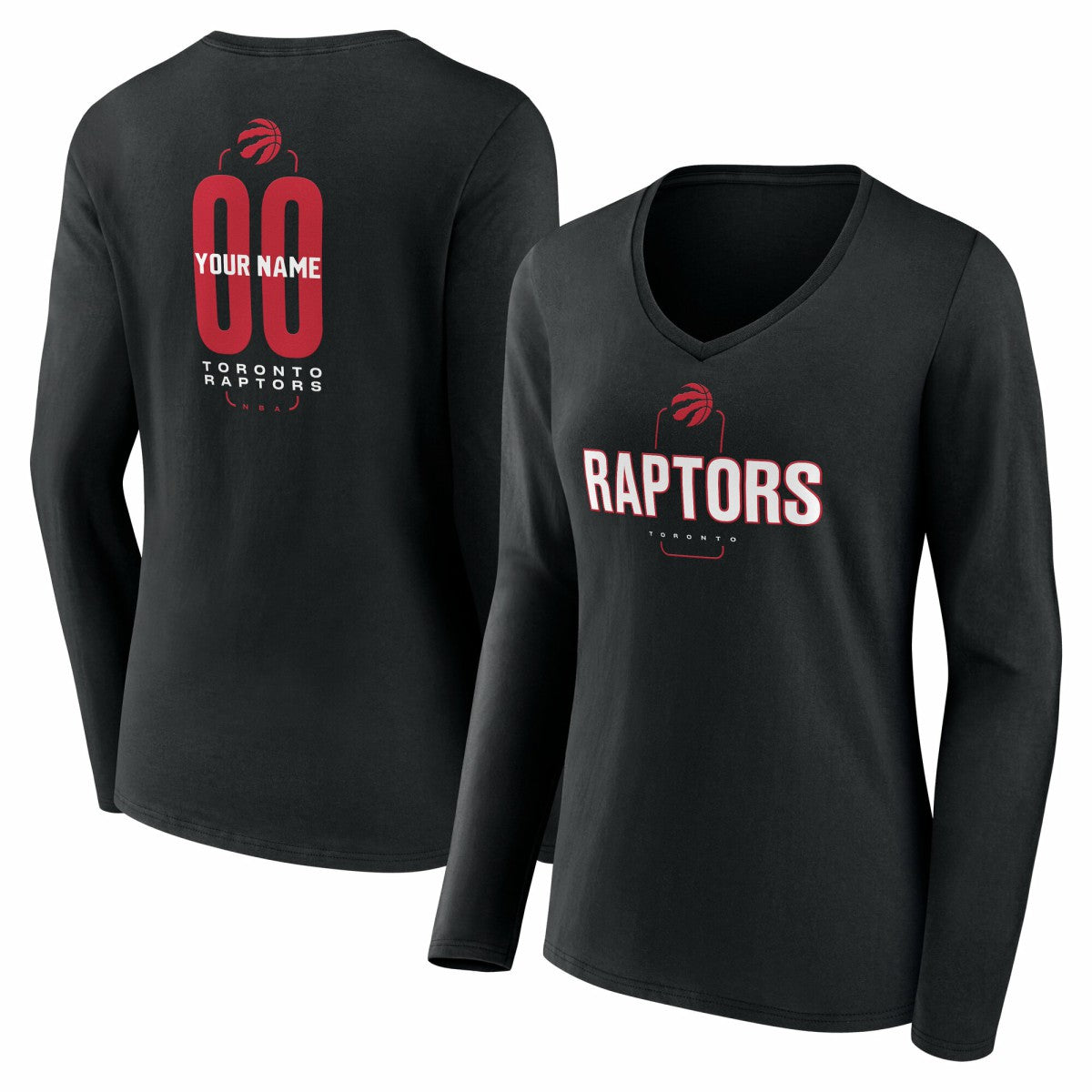 Black Toronto Raptors Women's Center Court Name & Number Custom Long Sleeve V-Neck T-Shirt | NBA