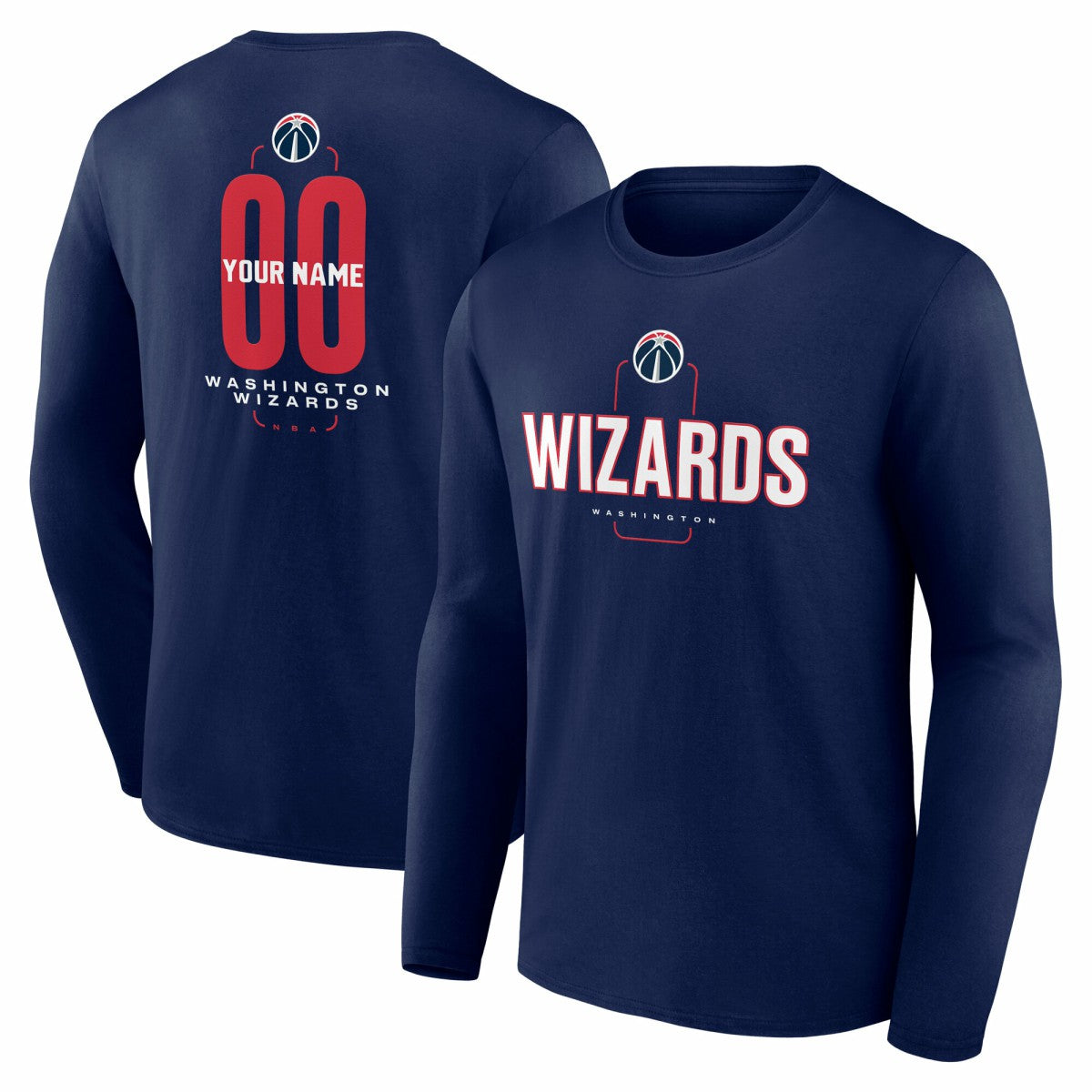 Navy Washington Wizards Center Court Name & Number Custom Long Sleeve T-Shirt | NBA