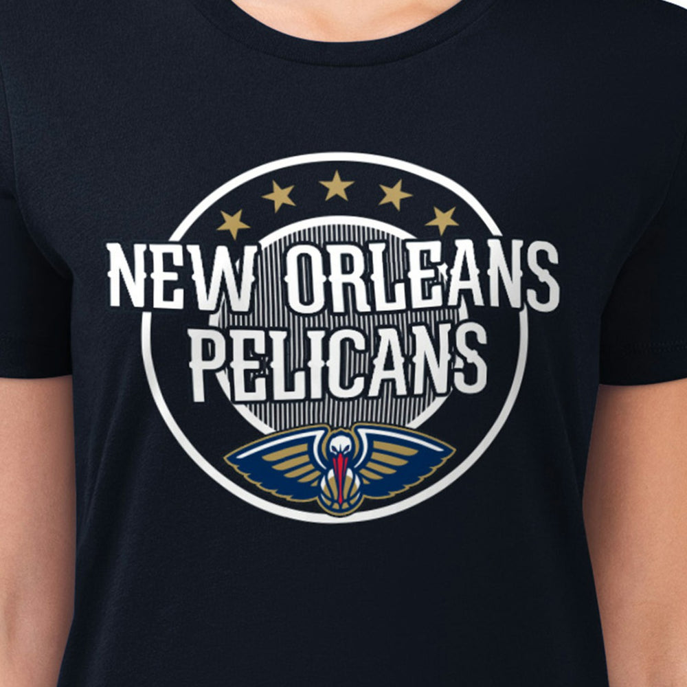 Navy New Orleans Pelicans G-III 4Her by Carl Banks Women's Super-Slim Lightweight Pinstripe Circle Graphic T-Shirt | NBA
