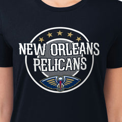 Navy New Orleans Pelicans G-III 4Her by Carl Banks Women's Super-Slim Lightweight Pinstripe Circle Graphic T-Shirt | NBA