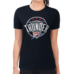 Navy Oklahoma City Thunder G-III 4Her by Carl Banks Women's Super-Slim Lightweight Pinstripe Circle Graphic T-Shirt | NBA