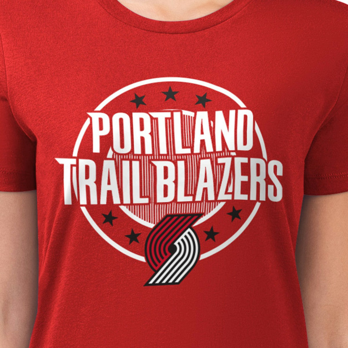 Red Portland Trail Blazers G-III 4Her by Carl Banks Women's Super-Slim Lightweight Pinstripe Circle Graphic T-Shirt | NBA