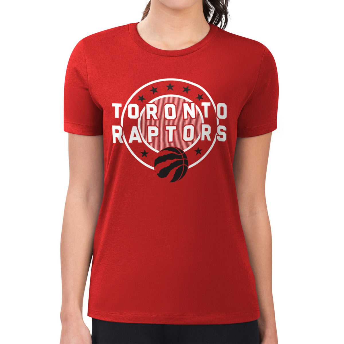 Red Toronto Raptors G-III 4Her by Carl Banks Women's Super-Slim Lightweight Pinstripe Circle Graphic T-Shirt | NBA