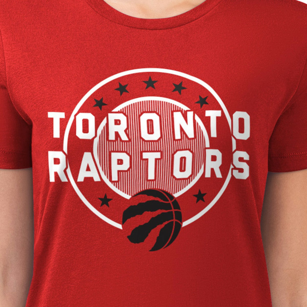 Red Toronto Raptors G-III 4Her by Carl Banks Women's Super-Slim Lightweight Pinstripe Circle Graphic T-Shirt | NBA