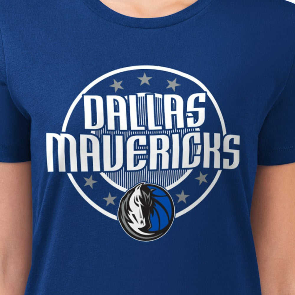 Blue Dallas Mavericks G-III 4Her by Carl Banks Women's Super-Slim Lightweight Pinstripe Circle Graphic T-Shirt sale | NBA