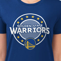 Royal Golden State Warriors G-III 4Her by Carl Banks Women's Super-Slim Lightweight Pinstripe Circle Graphic T-Shirt sale | NBA