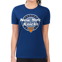 Blue New York Knicks G-III 4Her by Carl Banks Women's Super-Slim Lightweight Pinstripe Circle Graphic T-Shirt | NBA