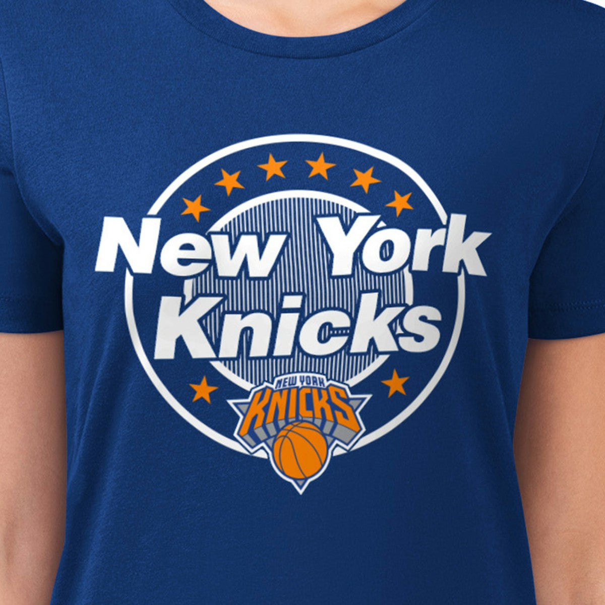 Blue New York Knicks G-III 4Her by Carl Banks Women's Super-Slim Lightweight Pinstripe Circle Graphic T-Shirt | NBA