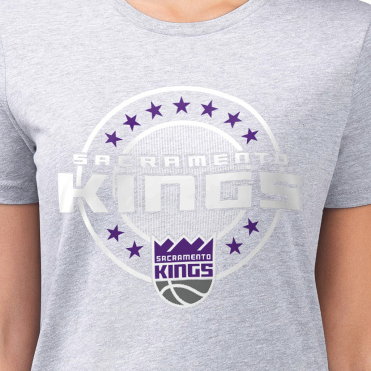 Gray Sacramento Kings G-III 4Her by Carl Banks Women's Super-Slim Lightweight Pinstripe Circle Graphic T-Shirt | NBA