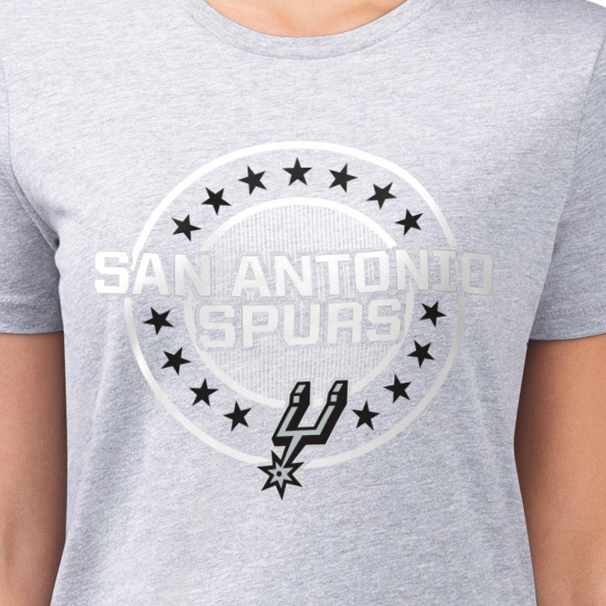 Gray San Antonio Spurs G-III 4Her by Carl Banks Women's Super-Slim Lightweight Pinstripe Circle Graphic T-Shirt | NBA