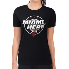 Black Miami Heat G-III 4Her by Carl Banks Women's Super-Slim Lightweight Pinstripe Circle Graphic T-Shirt | NBA