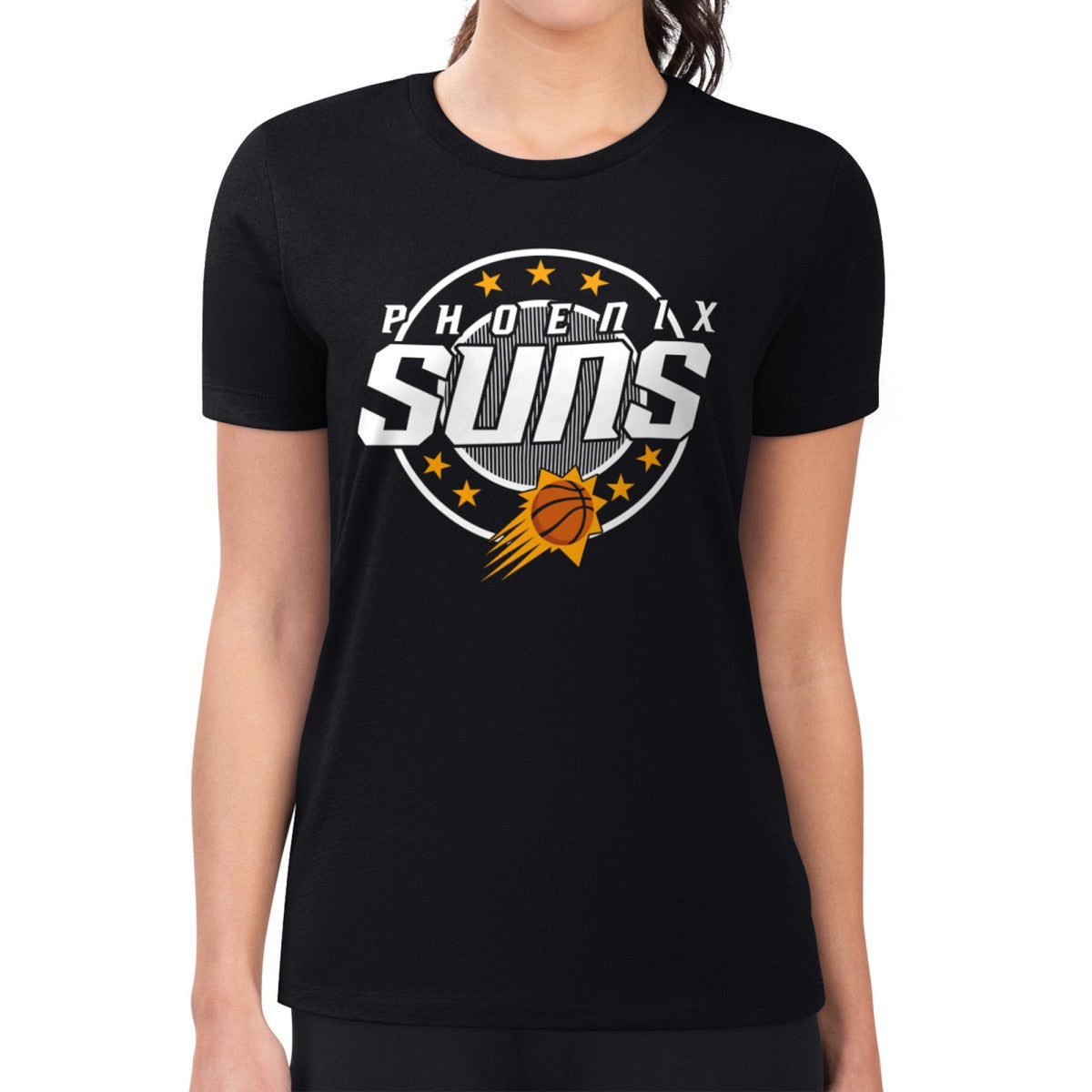 Black Phoenix Suns G-III 4Her by Carl Banks Women's Super-Slim Lightweight Pinstripe Circle Graphic T-Shirt | NBA