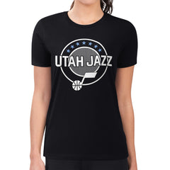 Black Utah Jazz G-III 4Her by Carl Banks Women's Super-Slim Lightweight Pinstripe Circle Graphic T-Shirt | NBA